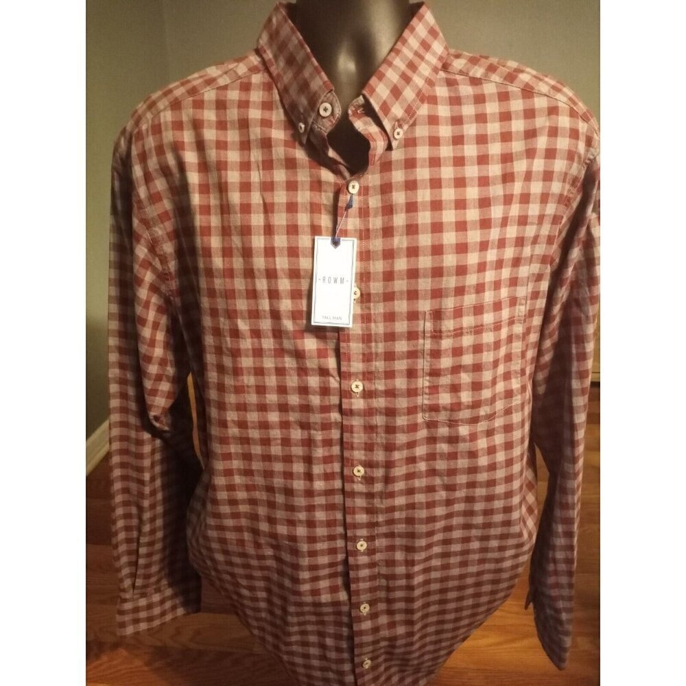 Rowm Mens Big & Tall Shirt Button Down Long Sleeve Red Gray Plaid Size 2XT NWT - Picture 1 of 13